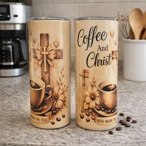 Hand-Crafted Coffee and Christ 20oz Skinny Tumbler - NIB